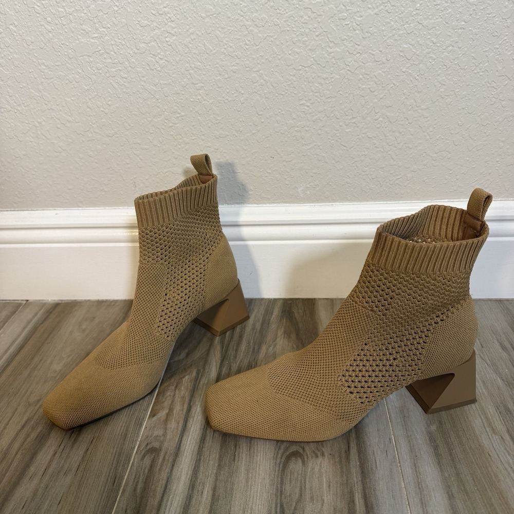 VIVAIA Square-Toe Boots Water-Repellent Block Heeled Tan Size 39/8 Regina‎ Pro